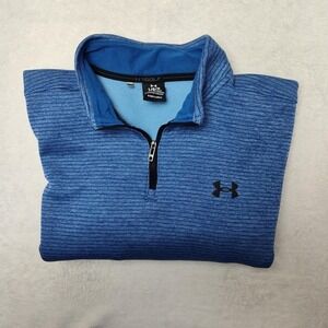 Under Armour Pullover Mens L Blue 1/4 Zip Golf Striped Storm Performance 1373674